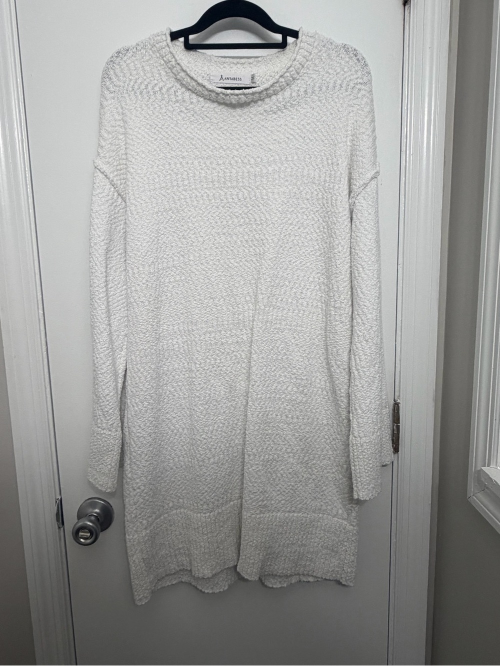 Anrabess Cream Textured Long-Sleeve Knit Dress